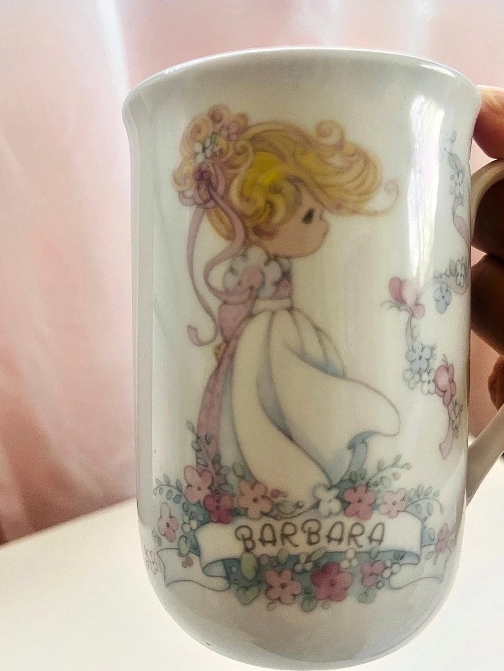 The Precious Moments Collection Barbara Floral Character Mug White & Pink Like